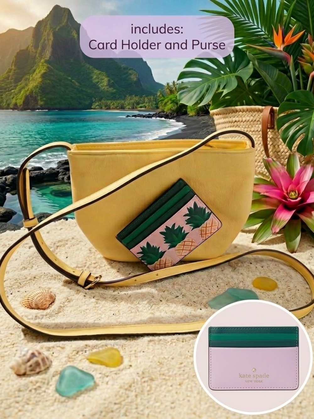 Kate Spade Pineapple Card Holder & A New Day Yellow Crossbody Purse